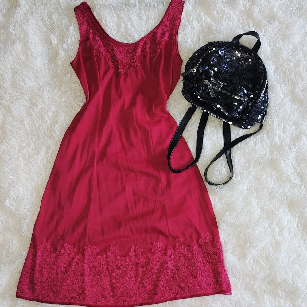 Sheer Lacey Babydoll Slip Dress, Fits Small Medium, Burgundy